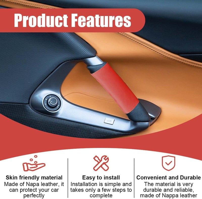 LHDOS 2PCS Car Grab Handle Cover, Anti-Scratch Auto Inner Front Rear Door Pull Handle Cover, PU Leather Door Grip Gloves Protector Auto Interior Decoration Accessories for Car, Truck, SUV (Red) - Image 4